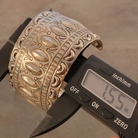 Marcella James Sterling Silver Navajo Stamped Wide Cuff Bracelet - Picture 2 of 13